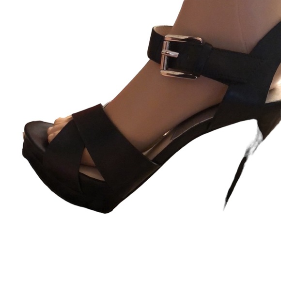 Micheal Kors black size 10 platform heels open toe genuine leather - Picture 7 of 11